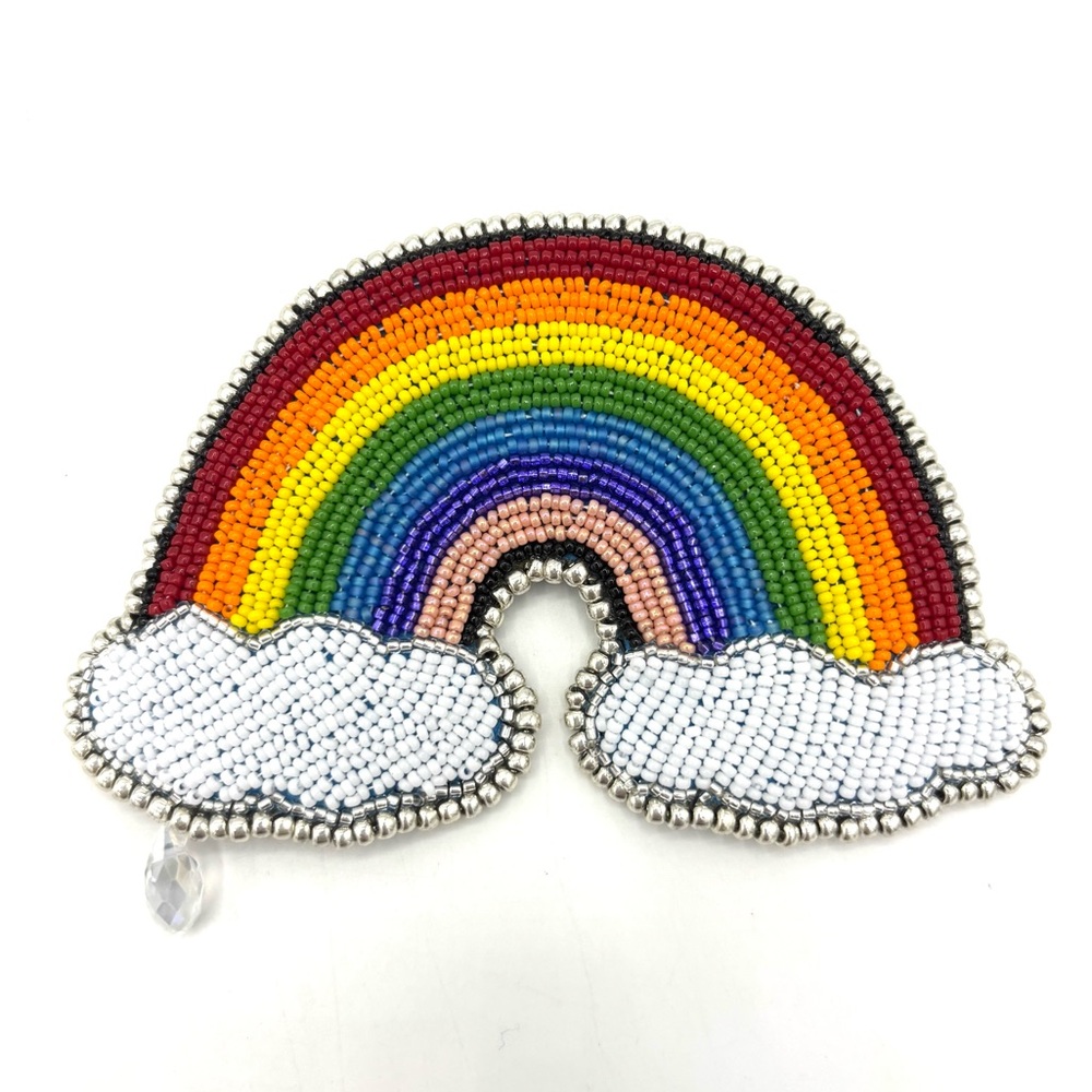 Hand Crafted Rainbow Brooch with Raindrop Crystal